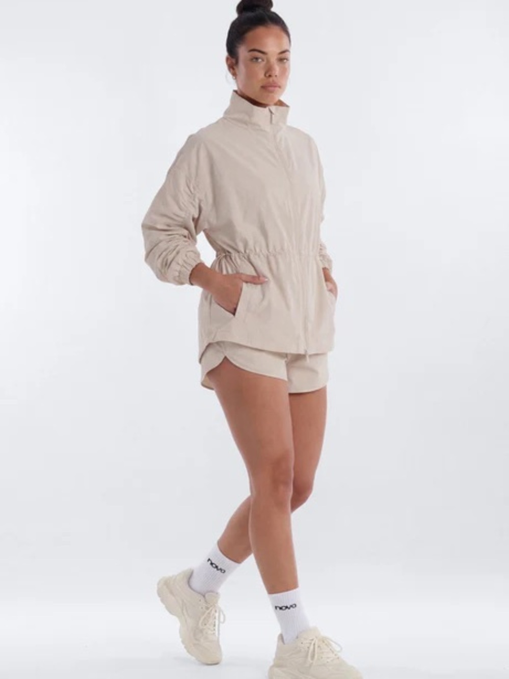 Cream Ruched Funnel Neck Jacket - Picture 6 of 17